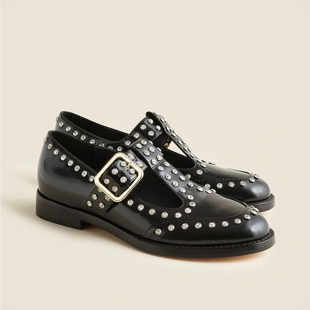 J Crew T-strap oxford shoes in studded leather CP076